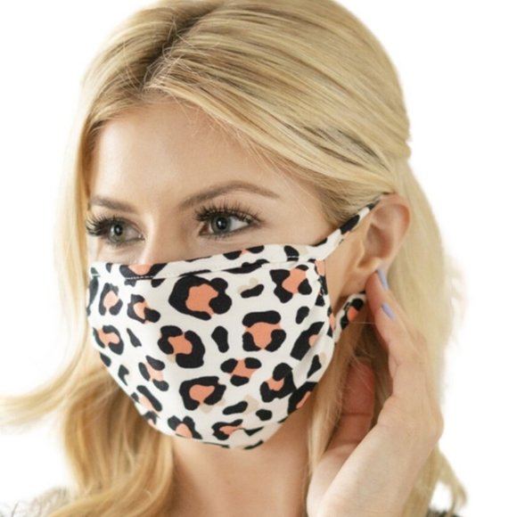 Accessories - Coral Orange Leopard Print Soft Cotton Face Mask